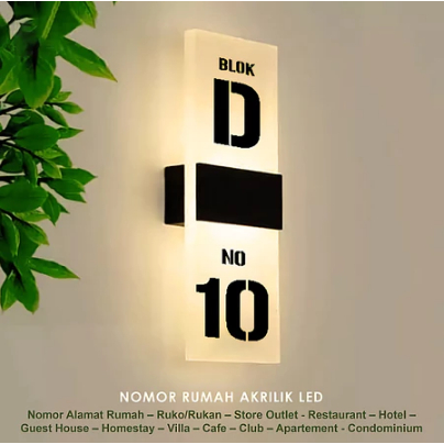 Custom Nomor Rumah Akrilik LED Angka Huruf Timbul Acrylic Neon Box Nomer Sunblast Semi Transparan Uk