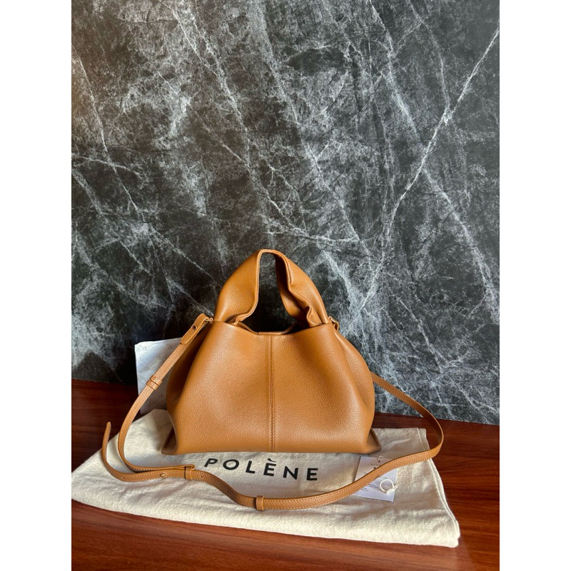 like new Polene neuf reguler camel grained authentic leather preloved regular shoulder sling bag