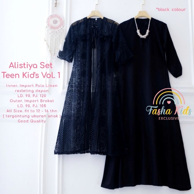 Setelan Gamis Dan Outer Brokat • Alistiya Set Teen by Fasha Kids • Gamis Brokat Anak