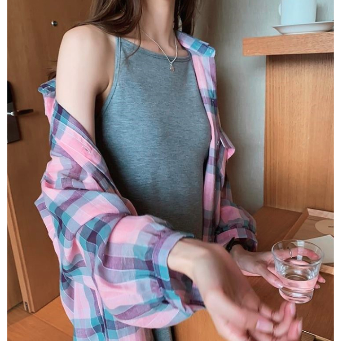 Kemeja wanita lofi Pink Import