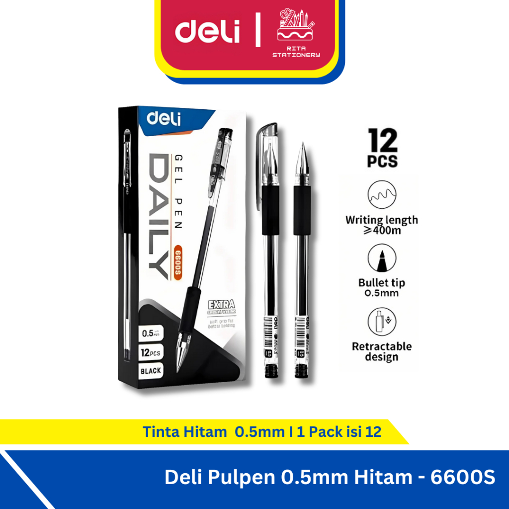 

Deli Pulpen Gel 0.5mm/ Pen Bolpen Selusin 1 pack isi 12 murah Ekonomis - 6600S
