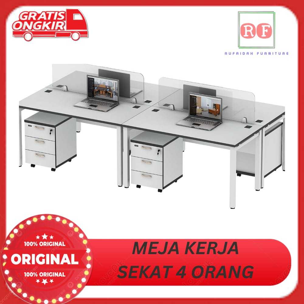 PROMO Meja Kantor Sekat 4 Orang / Meja Kerja Minimalis / Partisi Kantor Arkadia Eclesia 3