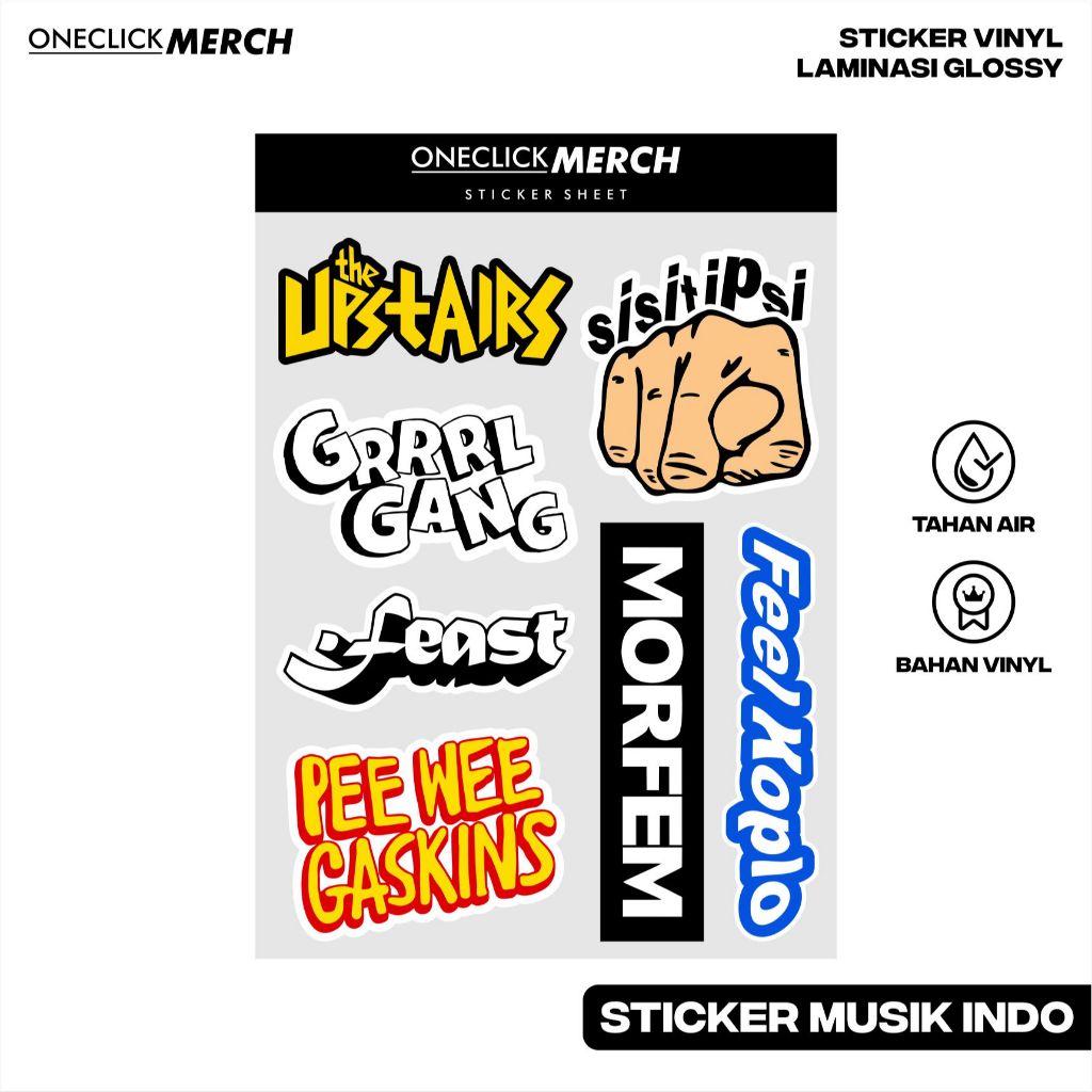 

Sticker Pack BAND INDIE MUSIK INDO the upstairs, feast, sisitipsi, pee wee gaskins, morfem, feel koplo Bahan Vinyl Untuk Hp Laptop Helm Aesthetic