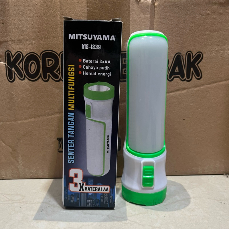 Senter tangan baterai led multifungsi lampu emergency 1239 batre batere AA A2 mitsuyama