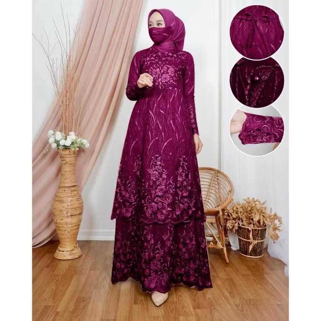 (NEW) DAVINA Full Brukat BUSUI Dress FREE Masker - Baju Gamis Full Brukat Brokat Remaja Wanita Perem