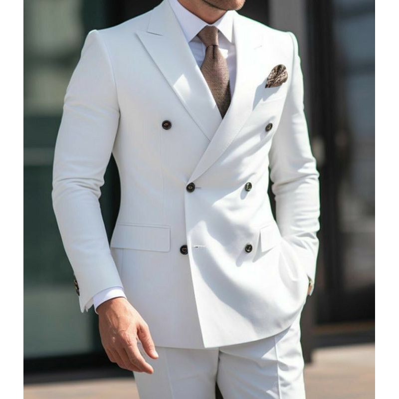 Nugraha Tailor_Jas Formal Pria Double Breasted putih || Jas Pria Slim Fit || Jas Pria