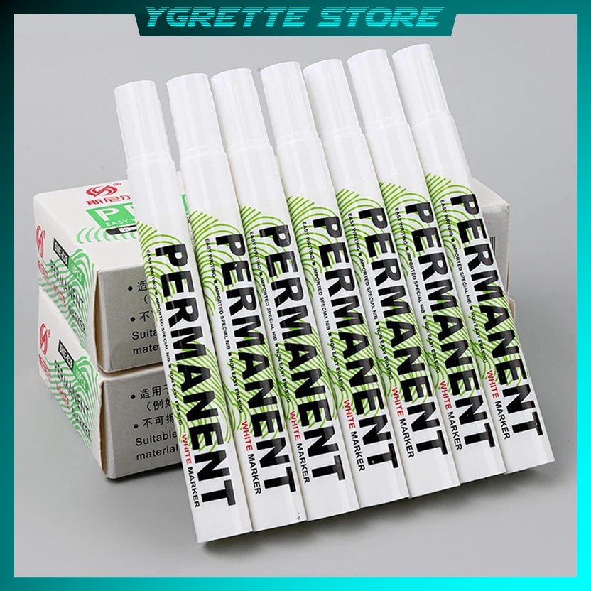 

YGRETTE - WHITE MARKER Spidol Ban Permanen Oil Based Marker Waterproof 2mm 1mm BUKAN TOYO PAINT TYRE WHEEL GRAFFITI RODA MOBIL