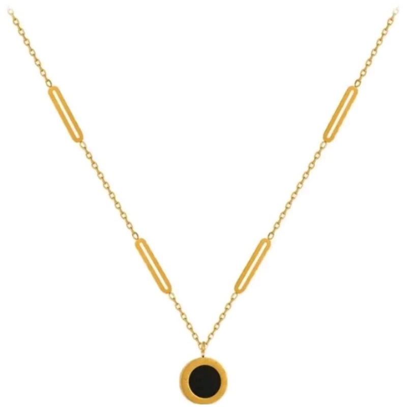 kalung wanita terbaru titanium stainless steel liontin bulat hitam