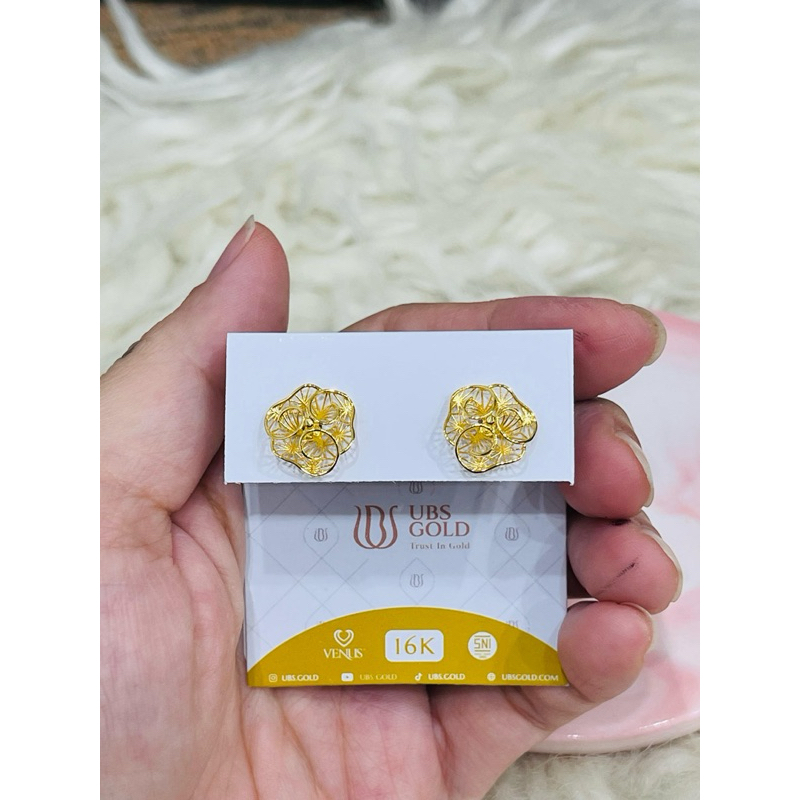 giwang bunga kerawang cantik murah mewah emas asli kadar 700