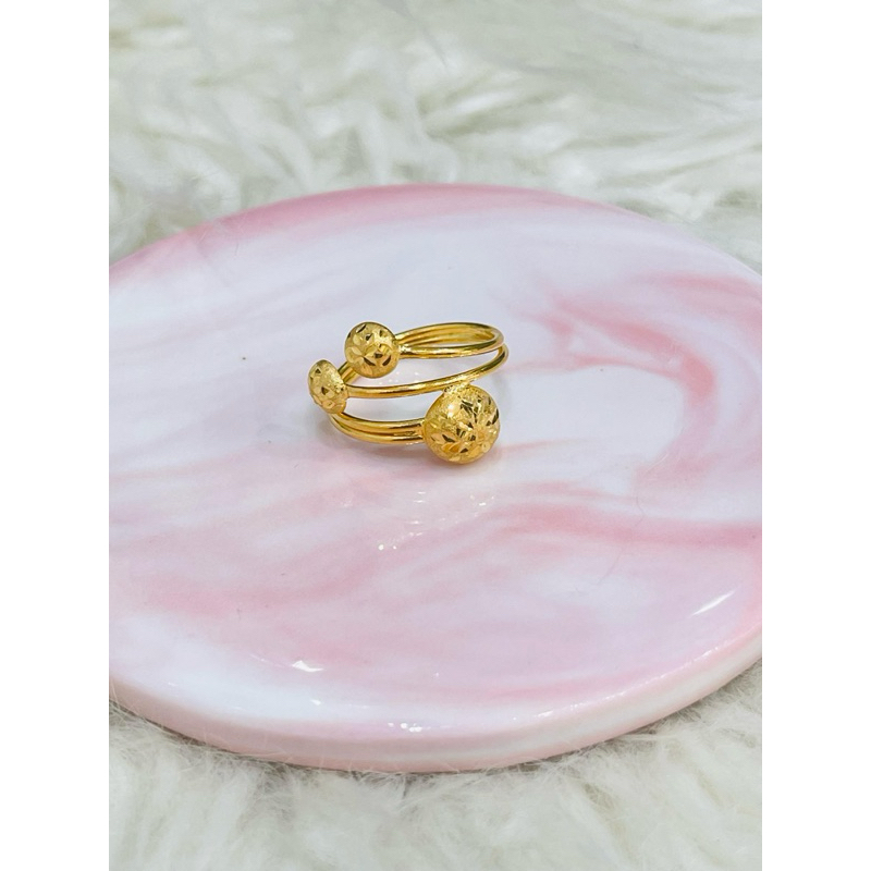 cincin bola bola kristal silang susun tiga uk 16 emas asli kadar 700