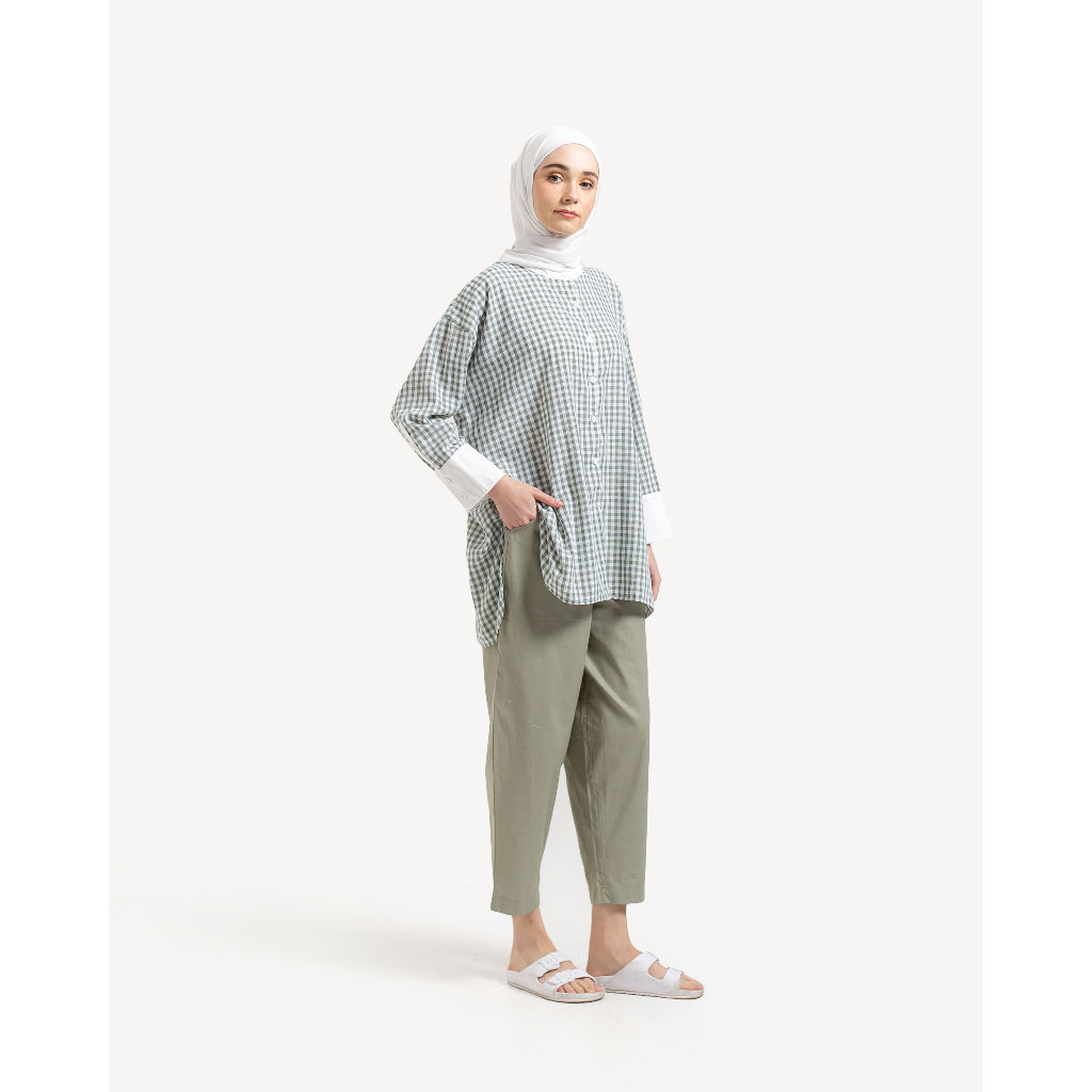 Bira Shirt Kotak-kotak Green - blouse kotak-kotak hijau lengan panjang - Tunik hijau kotak-kotak