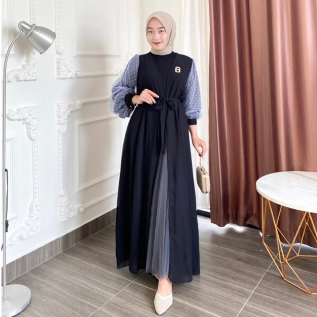 QOME-Outer Livy bahan ceruti dan brukat Gaun pesta wanita remaja dewasa / Kondangan Mewah/ Muslim Ny