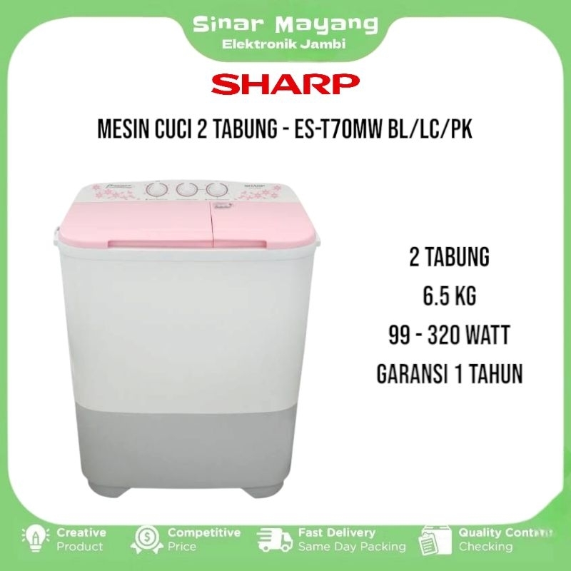 Mesin Cuci SHARP ES-T70MW/ Mesin Cuci 2 Tabung 6.5kg SHARP/ Garansi Resmi SHARP