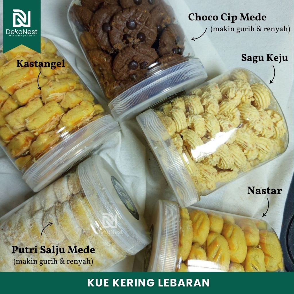 

Dekonest Kue Snack Kering Hampers Spesial Lebaran Renyah Cemilan Idul Fitri Aneka Jenis Kastangel Choco cip Nastar Keju Sagu Putri Salju