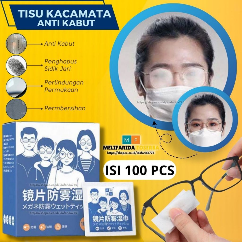 Tissue Kacamata / Tisu Lap Kacamata Anti Embun Anti Air / Lap Pembersih Lensa Kacamata Set Isi 100 P