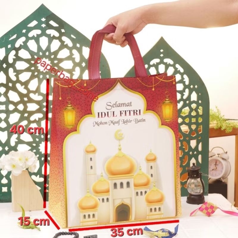 

1 Lusin Premium Goodie bag Lebaran Idul Fitri full Laminasi size 35 x 15 x 40 ( P x L x T ) Tas Murah, Spoundbon murah