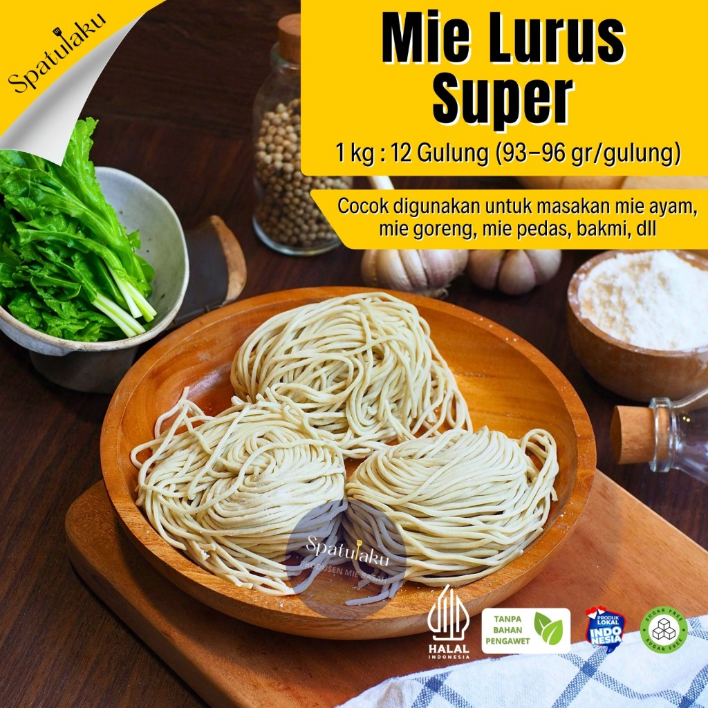 

Mie Lurus Mentah Super - Untuk Mie Ayam, Bakmie, Ramen Dll.