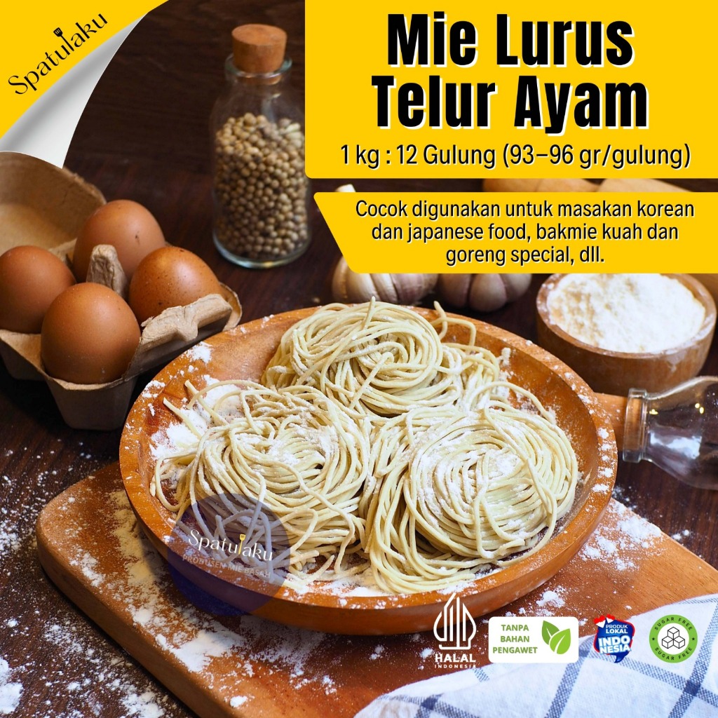 

Mie Lurus Mentah Special Telur Ayam 1 Kg - Untuk Mie Ayam, Bakmie, Ramen Dll.