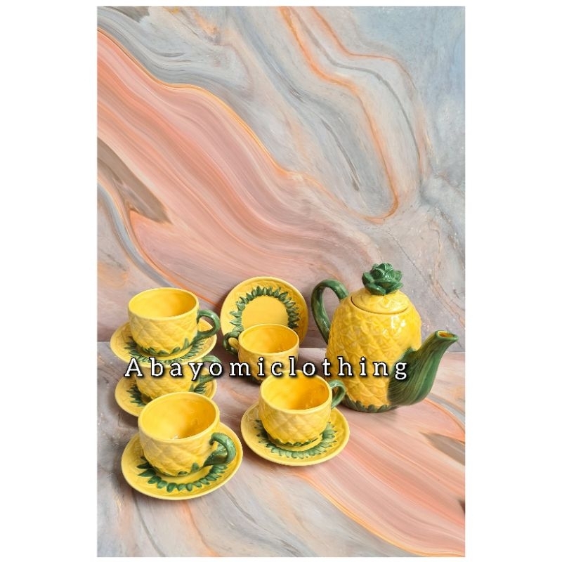 TEKO SET KERAMIK JUMBO MOTIF NANAS/ TEA SET NANAS