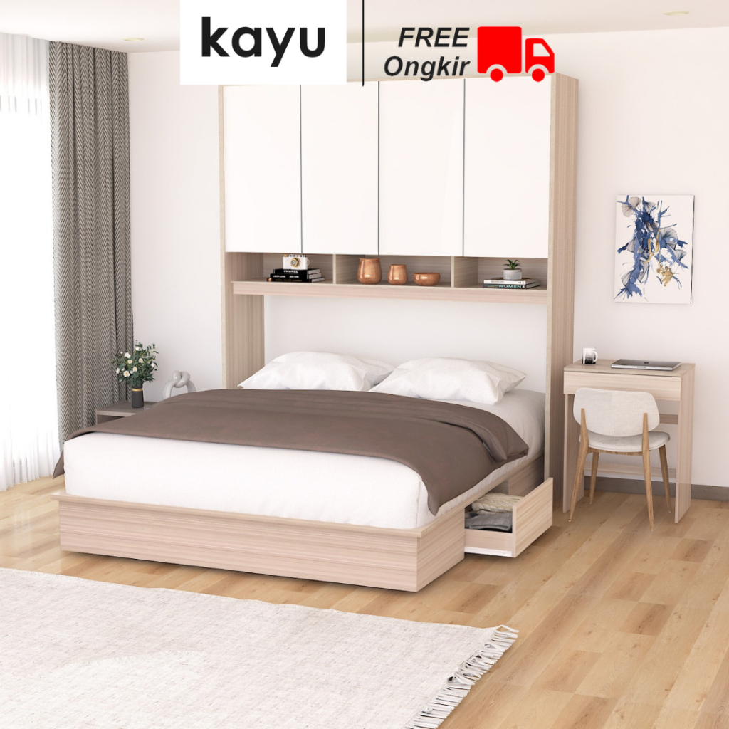 KAYU Clay - Ranjang Set Divan Kayu Lemari Pakaian Putih Rak Pajangan Meja Belajar Modern Minimalis