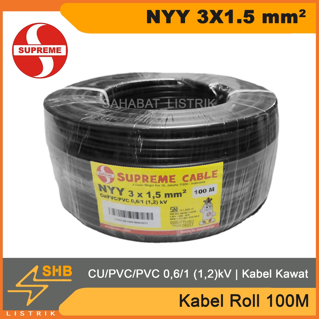 Supreme Kabel NYY 3x1.5 3x1,5 Roll 100 Meter Hitam