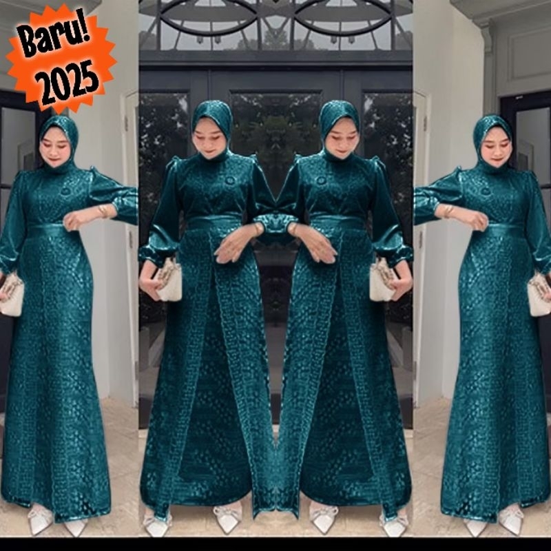 (NEW) KALIA DRESS  - BAJU DRESS GAMIS SATIN BROKAT BRUKAT WANITA MUSLIM UMROH PREMIUM UKURAN S M L X