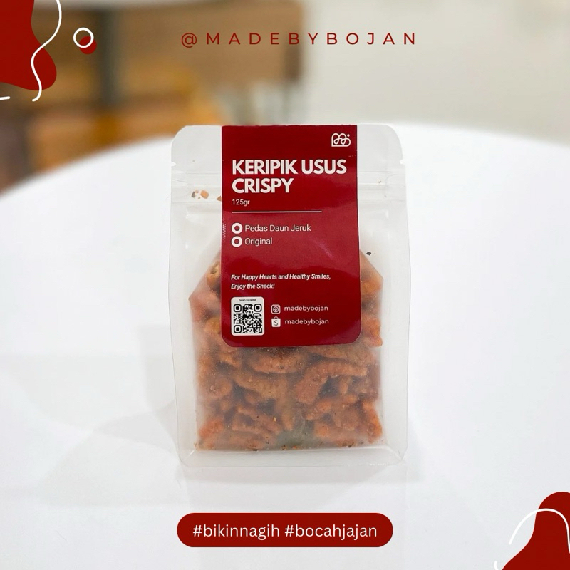 

Keripik Usus Pedas Daun Jeruk Kemasan Pouch 125 gram - madebybojan