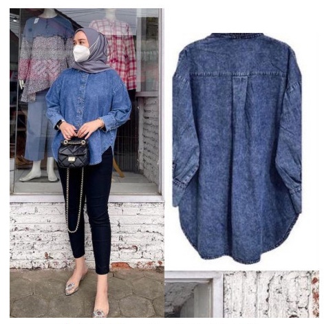 KODE C96H KEMEJA JEANS WANITA OVERSIZE KOREAN STYLE