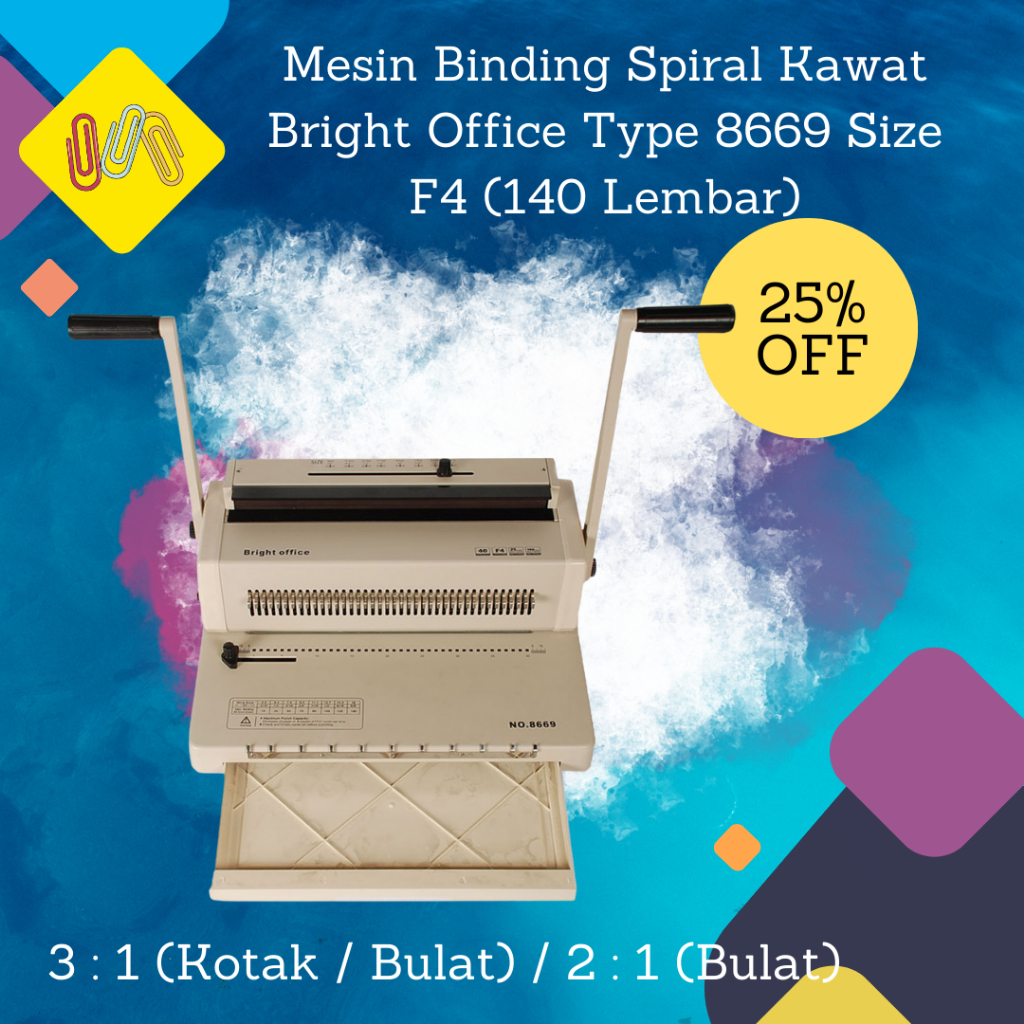 

Mesin Binding Spiral Kawat Ukuran F4 / FC Bright Office 8669 Type 2 : 1 / 3 : 1
