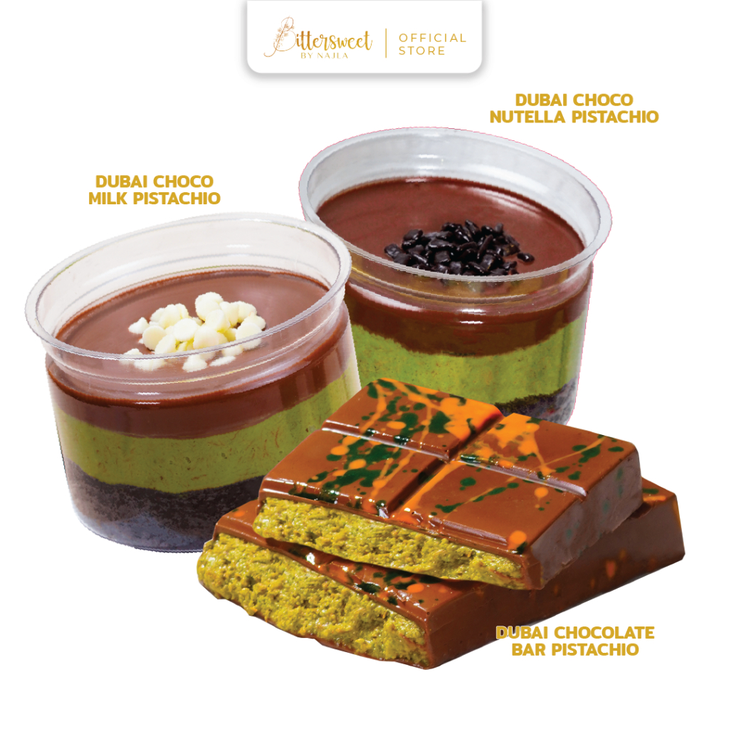 

( Bundle ) Dubai Chocolate Bar Pistachio BIG SIZE + 2 Dubai Choco Brownies ( Choco Milk + Nutella )