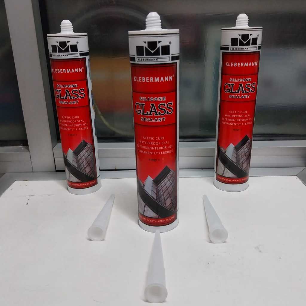 Lem Kaca Sealant Silicone Klebermann Grey Abu-Abu Asam Glass Sealant