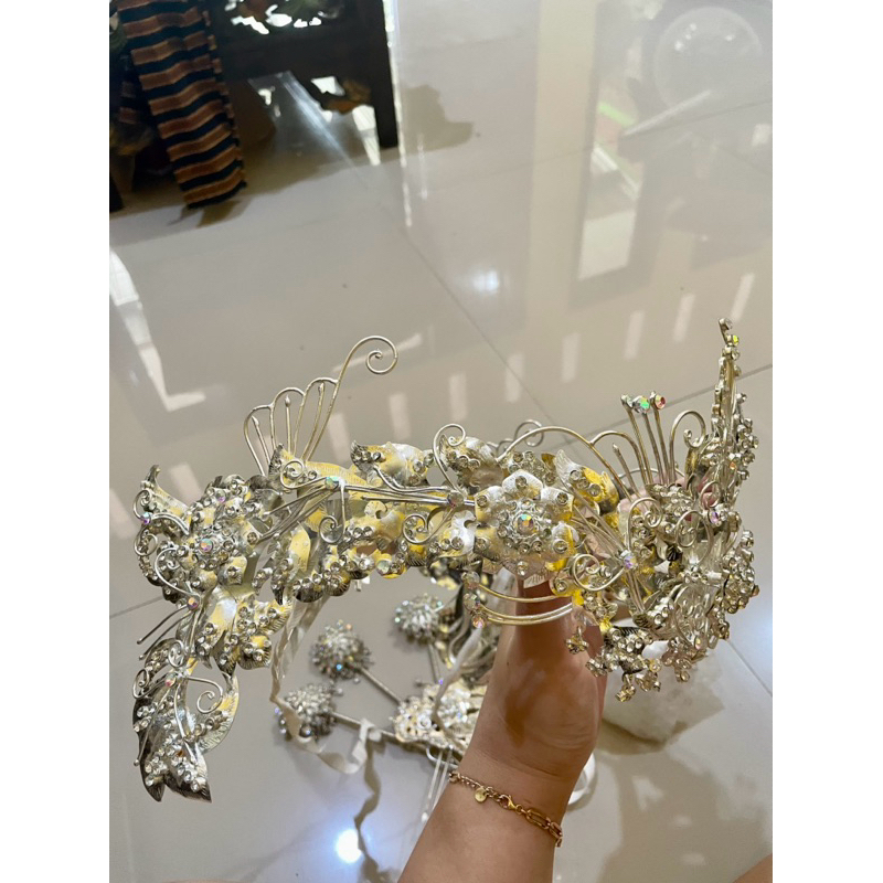 Asesoris pengantin sunda siger set komplit warna silver preloved termasuk mentul 5pcs