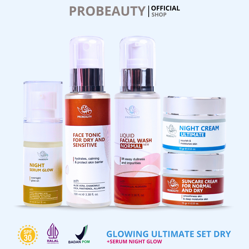 Probeauty Paket Skincare Glowing Ultimate Set Dry Pencerah Pelembab Wajah Kering Dan Kusam