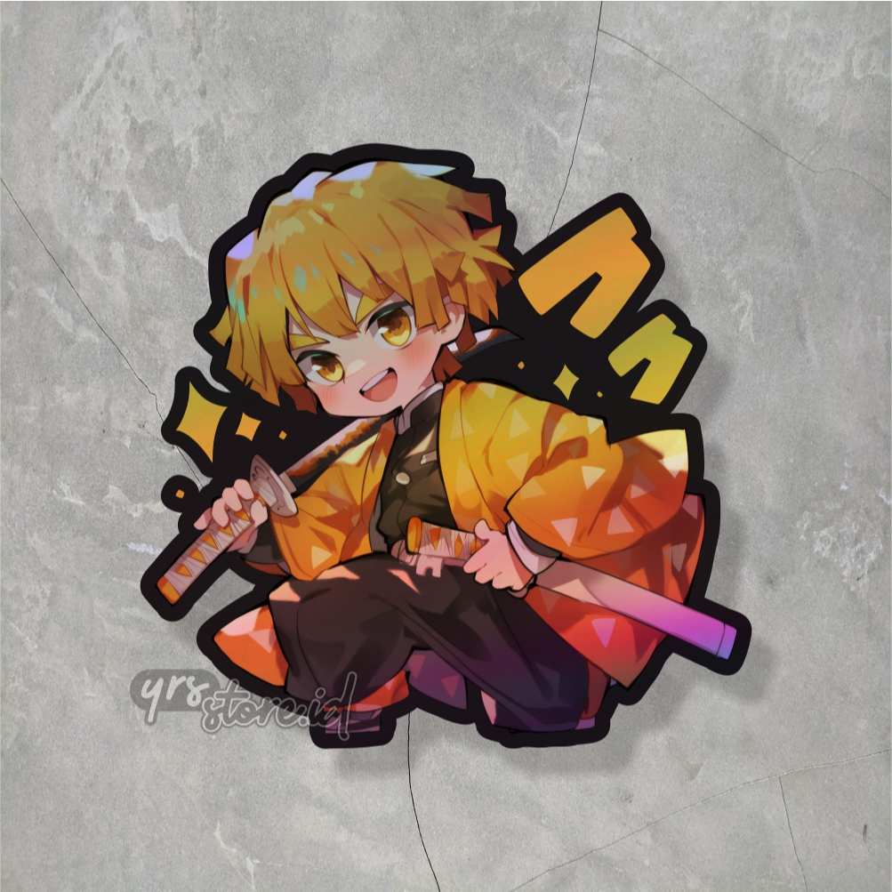 

Sticker Anime Hologram Karakter Zenitsu Kimetsu No Yaiba Ukuran +- 7x7 cm sticker case hp laptop dll