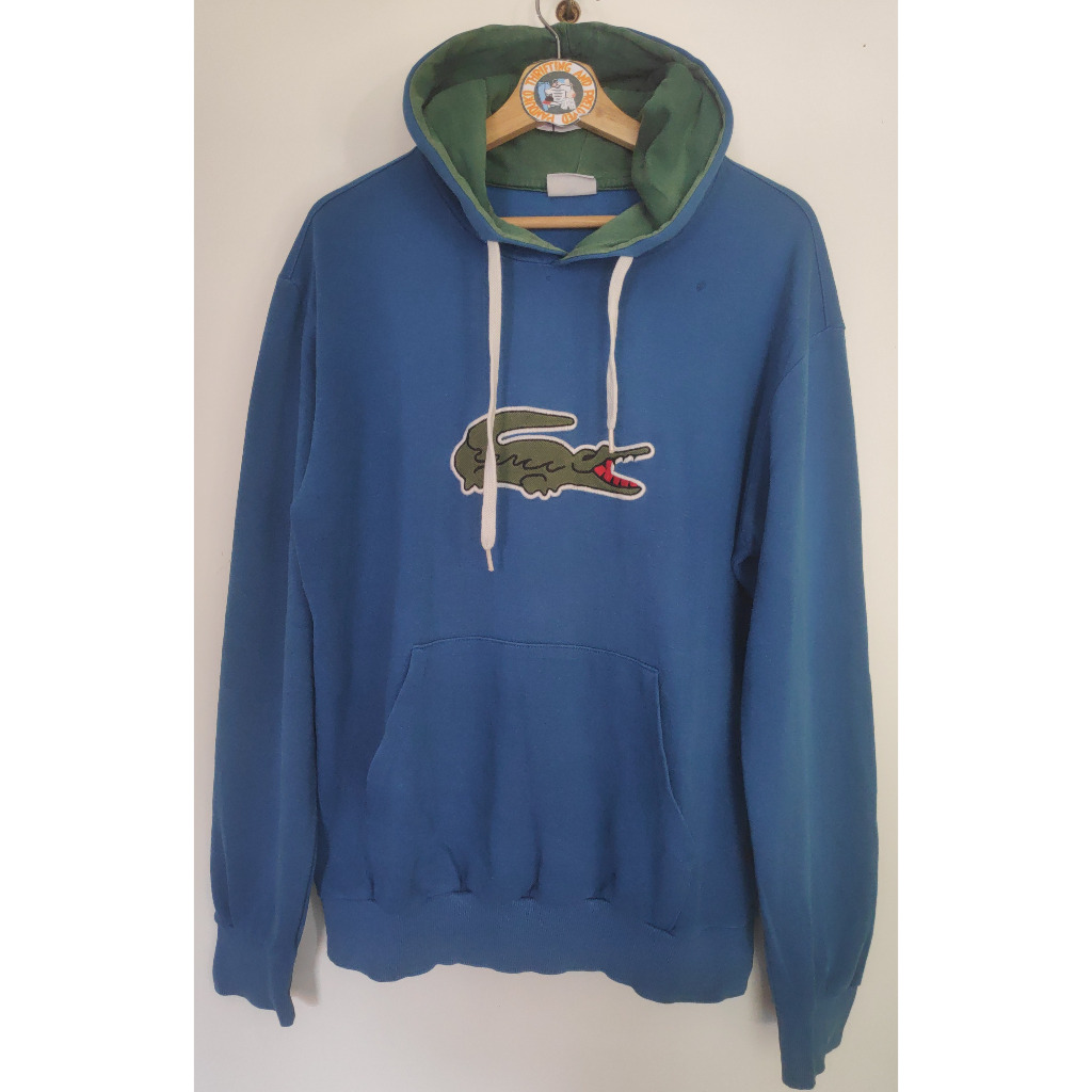 LACOSTE Blue Loose Fit Hooded Organic Cotton Sweatshirt Hoodie Big Logo Buaya