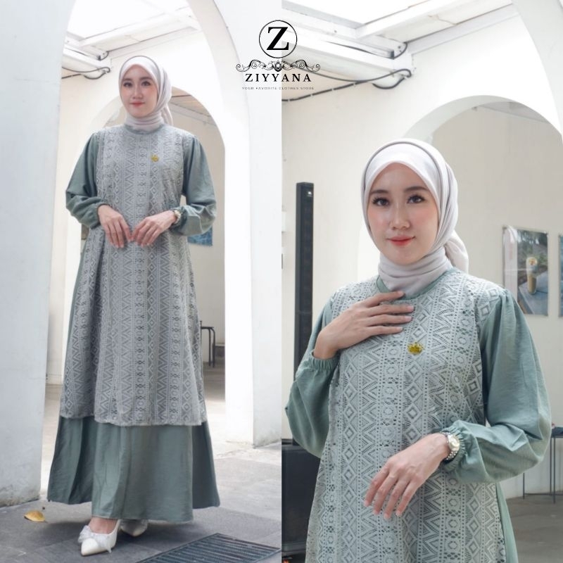 gamis brukat Malika dress - polo linen kombinasi brukat malika premium | gamis lebaran pesta kondang
