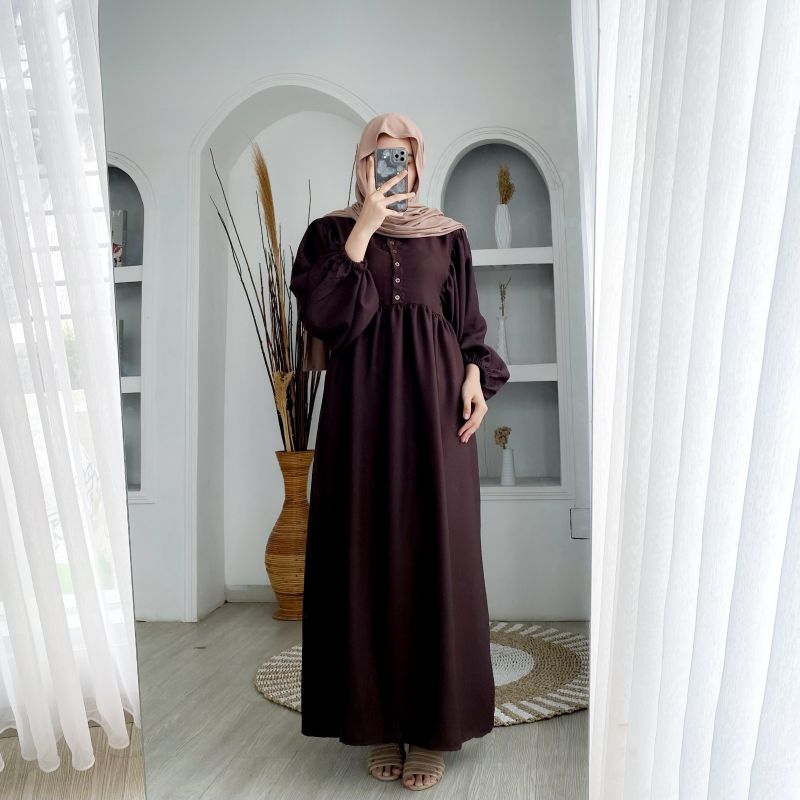 Dress wanita Lengan Balon / SELINA MAXY / Bahan Shakila kancing depan