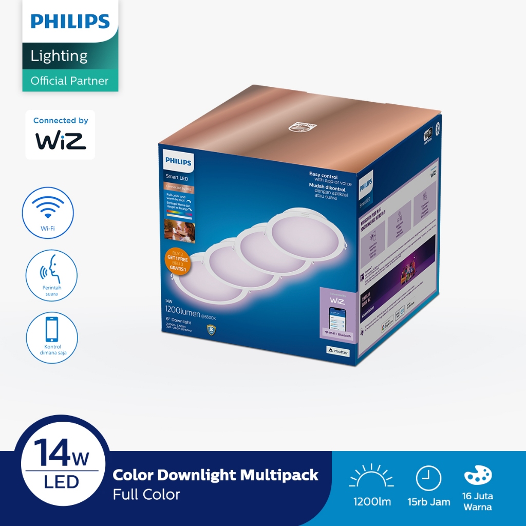 Philips Lampu Smart WiFi LED Downlight Multipack 14W D150 Color RGB