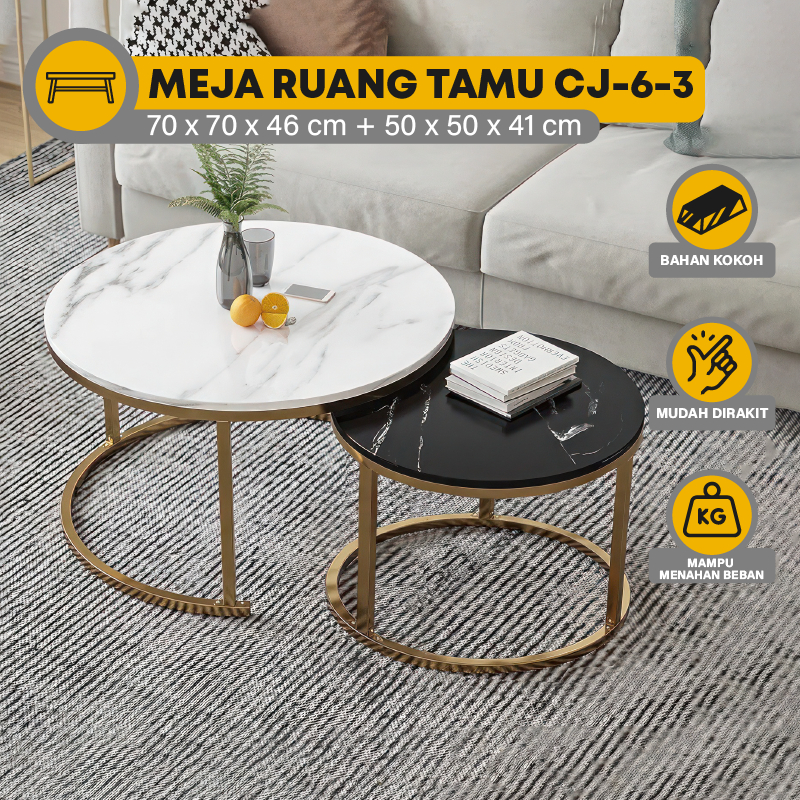 Tokolemari Meja Bulat Ruang Tamu Meja Bulat Minimalis Kaki Besi Meja Bundar Set Modern