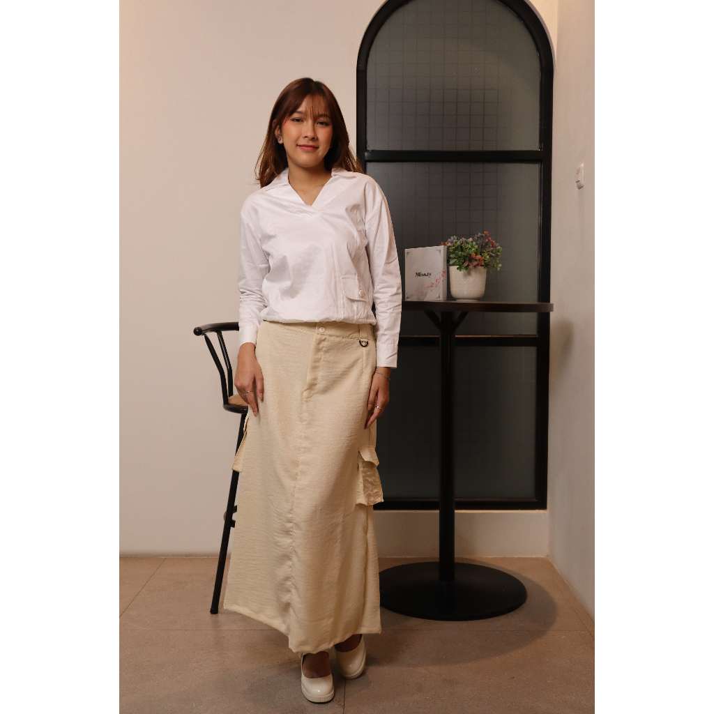 Missty Freeteen Rok Cargo Panjang Warna Krem Model Korea Best Seller (Rosemary 23)
