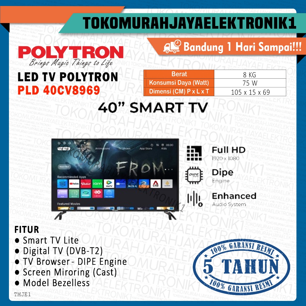 LED TV POLYTRON Smart Lite Digital TV 40 Inch PLD 40CV8969 Garansi Resmi
