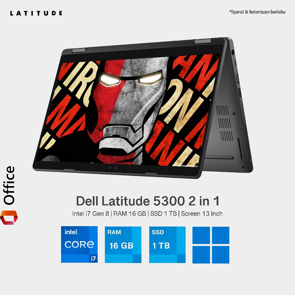 Laptop 2 in 1 Dell Latitude 5300 Core i7 Gen 8 Ram 32 GB SSD 1 TB Layar 13 inch Touchscreen Flip 360
