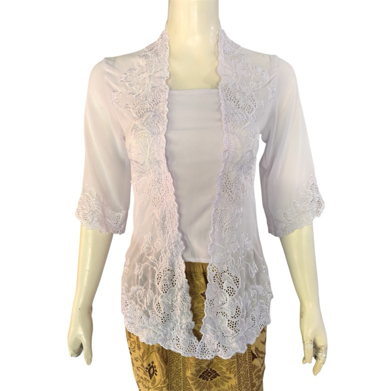 KEBAYA BORDIR  PUTIH LENGAN LONCENG