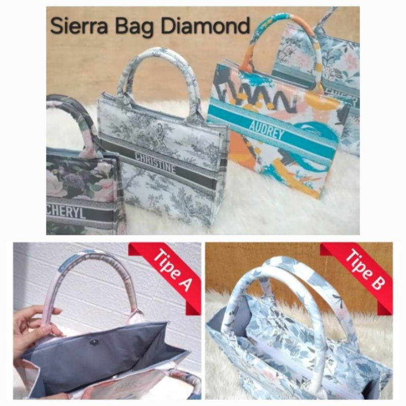 SIERRA BAG DIAMOND CETAK NAMA CUSTOM MOTIF Tas Tenteng Wanita Motif Kekinian TOTE BAG PRINTING SOUVE