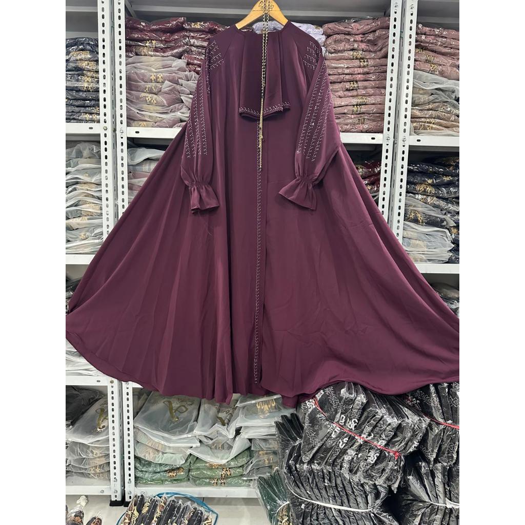 Cuci Gudang  Abaya Premium Set Kerudung Pasmina Resleting Full Bisa Jadi Outer Jetblack Wolpich