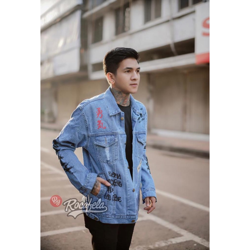 EIGHTEEN - jaket jeans motif grafity full printing casual distro keren santai