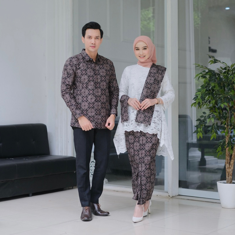 Couple Set Kemeja Batik Pria dan Rok Wiru Batik Wanita Instan Langsung Pakai Modern Berlapis Furing 