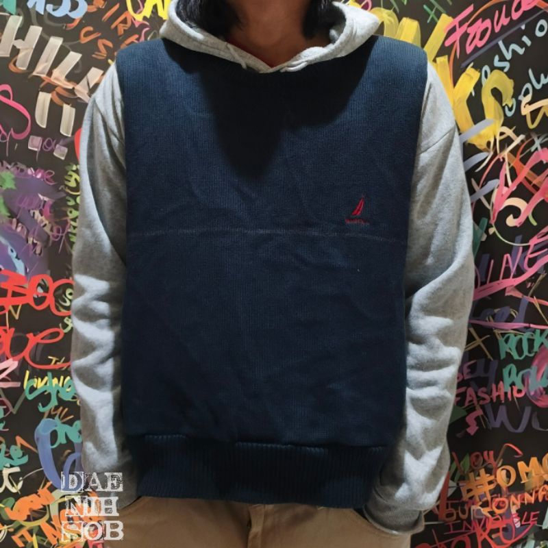 Nautica knit vest rompi rajut small logo outerwear luaran atasan