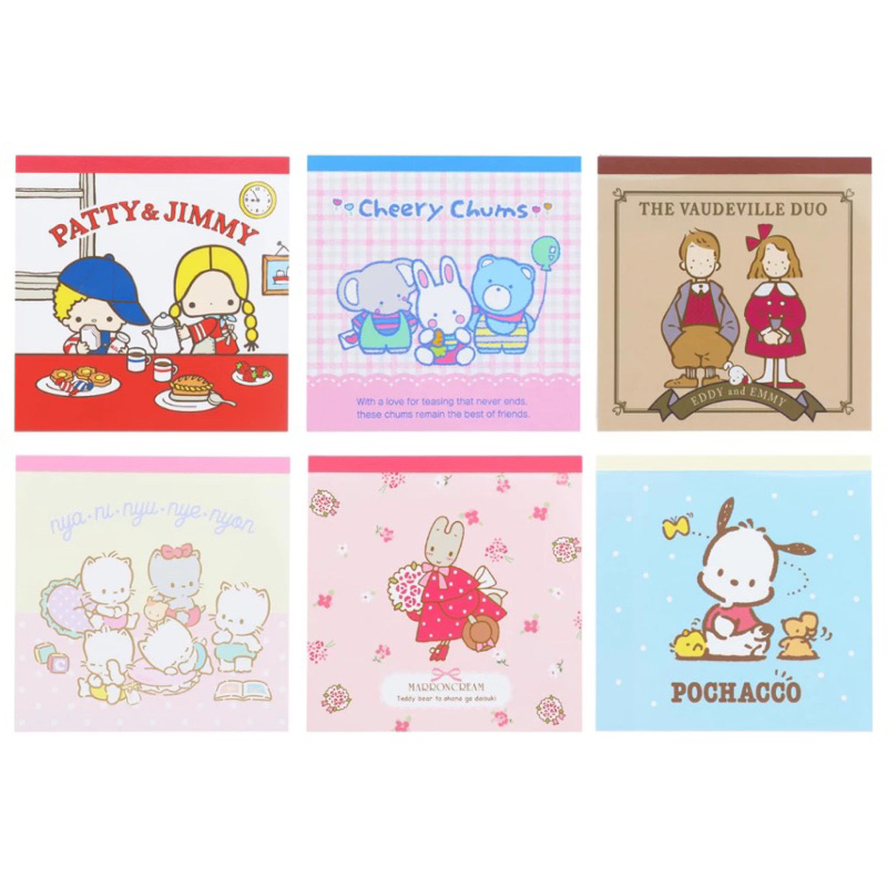 

Square Memo Pad Sanrio Patty & Jimmy Marron Cream Pochacco The Vaudeville Duo Nya Ni Nyu Nye Nyon Cheery Chums Notepad Note Catatan Limited Edition
