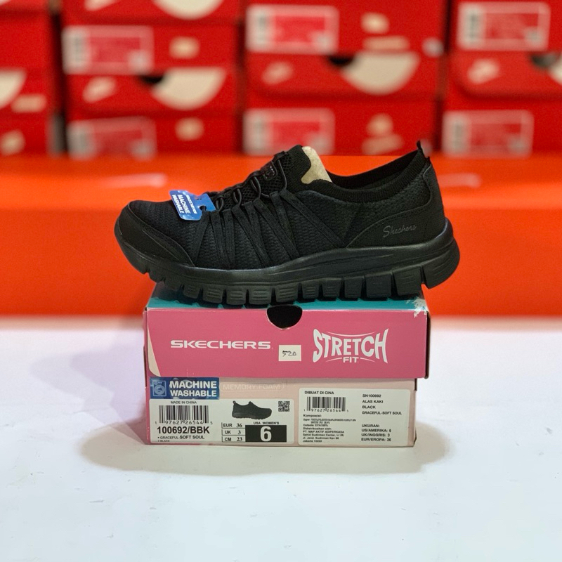 SEPATU WANITA SKECHERS GRACEFUL FULL HITAM ORIGINAL (100692/BBK)